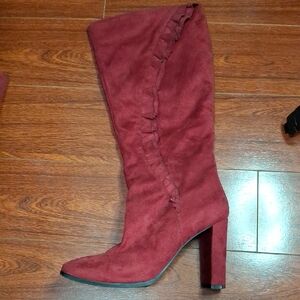 Suede Knee High Ruffle Boots